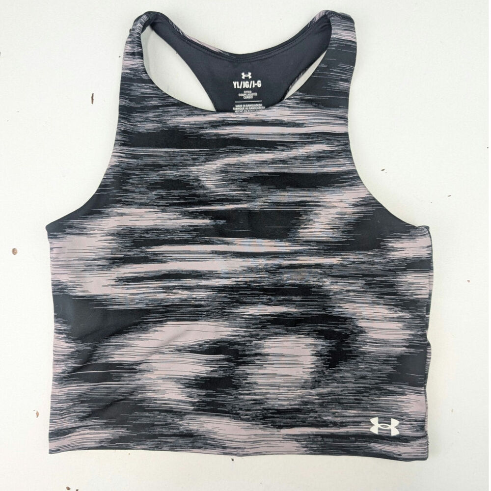 Under Armour Black/Gray Athletic Tank W/Attached Sports Bra - Girl's Large